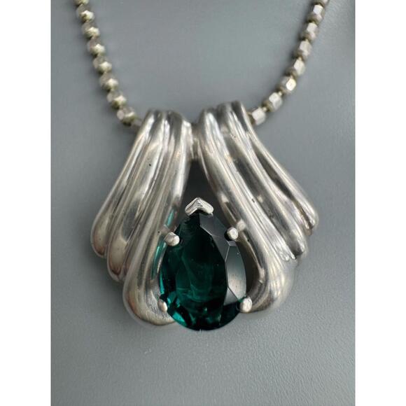 Badavici Green Spinel Gem Pendant 925 Sterling Silver Milor Chain Necklace 17”